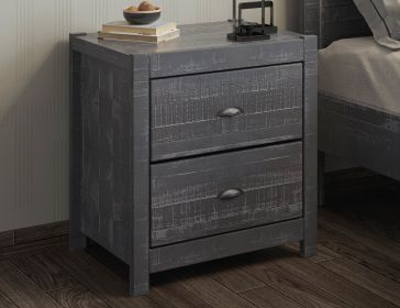 Solid Wood Night Stand, Bedside Table, End Table, Desk with Drawers for Living Room, Bedroom (Grey)