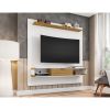 Manhattan Comfort Camberly 62.36 Floating Entertainment Center with 3 Shelves and Overhead Decor Shelf in White and Cinnamon