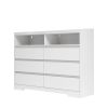 6 Drawer Dresser, White Dresser for Bedroom with LED Lights, Modern Dressers & Chests of Drawers with Sturdy Frame for Living Room, Entryway, Hallway