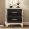 Elegant High Gloss Nightstand with Metal Handle,Mirrored Bedside Table with 2 Drawers for Bedroom,Living Room,Black