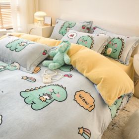 Winter Milk Four-piece Set Thickened Coral Velvet Double-sided (Option: Little Dinosaur-200x230cm)