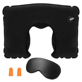 Travel Pillow Inflatable U Shape Neck Pillow Neck Support Head Rest Office Nap Car Airplane Cushion (Color: black)