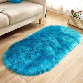 Fluffy 6cm Plush Carpet Fuzzy Wool Floor Mat Multicolor Oval Soft Living Room Bedroom Aldult Boys Girls Home Decor Cute Fashion (Color: dark blue)