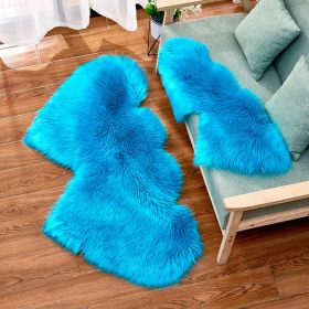 Long Plush Carpet Fuzzy Wool Floor Mat Multicolor Double Heart Soft Fluffy Living Room Bedroom Aldult Child Boy Girl Fashion Lovely (Color: Lake Blue)