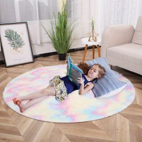 1pc, Tie-Dye Plush PV Velvet Area Rug, 62.99", American Style Round Rug, Floor Decor (Color: Tie-dye Colorful)