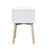 Side Table with 2 Drawer and Rubber Wood Legs;  Mid-Century Modern Storage Cabinet for Bedroom Living Room Furniture;  White