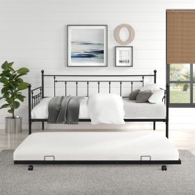 Metal Twin Daybed with Trundle/ Heavy-duty Sturdy Metal/ Noise Reduced/ Trundle for Flexible Space/ Vintage Style/ No Box Spring Needed (Color: as Pic)